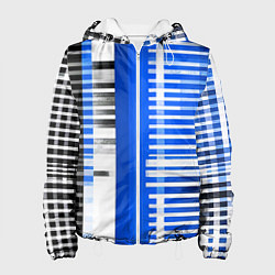 Куртка с капюшоном женская White stripes on a black and blue background, цвет: 3D-белый