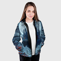 Куртка с капюшоном женская Замок Дракулы и неоновые грибы - нейроарт фантазия, цвет: 3D-черный — фото 2