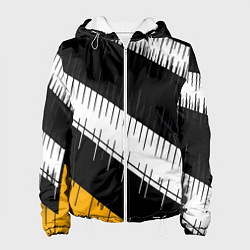 Женская куртка Диагональные чёрно-белые полосы на жёлтом фоне