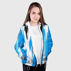 Куртка с капюшоном женская Вертикальные чёрно-белые линии на синем фоне, цвет: 3D-белый — фото 2