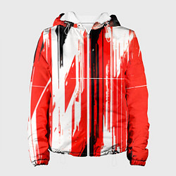 Женская куртка Вертикальные чёрно-белые линии на красном фоне