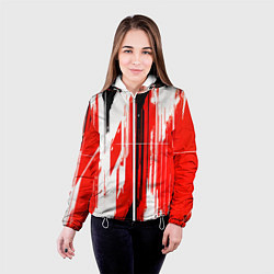 Куртка с капюшоном женская Вертикальные чёрно-белые линии на красном фоне, цвет: 3D-белый — фото 2