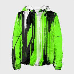 Женская куртка Вертикальные чёрно-белые линии на зелёном фоне