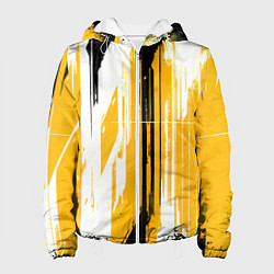 Женская куртка Вертикальные чёрно-белые линии на жёлтом фоне