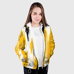 Куртка с капюшоном женская Вертикальные чёрно-белые линии на жёлтом фоне, цвет: 3D-белый — фото 2
