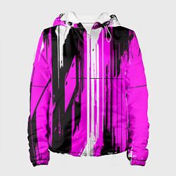 Женская куртка Вертикальные чёрно-белые линии на розовом фоне