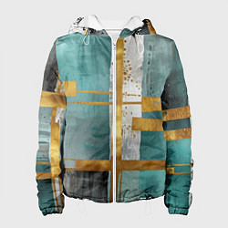 Женская куртка Узоры акварелью бирюзового и золотого цвета