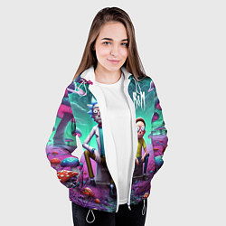 Куртка с капюшоном женская Рик и Морту на сказочной грибной планете - нейроар, цвет: 3D-белый — фото 2