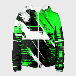 Женская куртка Diagonal black and white stripes on a green backgr