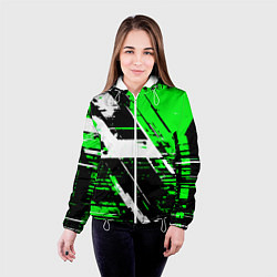 Куртка с капюшоном женская Diagonal black and white stripes on a green backgr, цвет: 3D-белый — фото 2