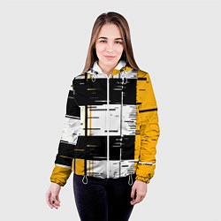 Куртка с капюшоном женская Жёлтые и чёрные полосы на белом фоне, цвет: 3D-белый — фото 2