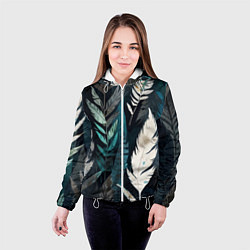 Куртка с капюшоном женская Перья и листья, цвет: 3D-белый — фото 2
