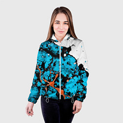 Куртка с капюшоном женская Оранжево-голубая абстракция на белом фоне, цвет: 3D-белый — фото 2