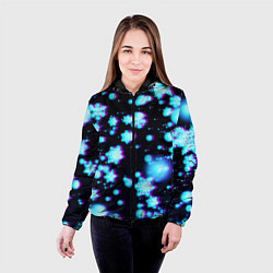 Куртка с капюшоном женская Неоновые снежинки глитч, цвет: 3D-черный — фото 2