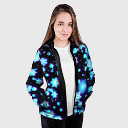 Куртка с капюшоном женская Неоновые снежинки глитч, цвет: 3D-черный — фото 2