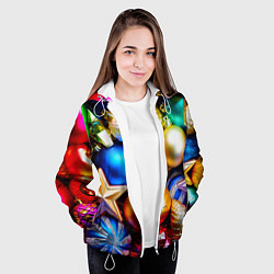 Куртка с капюшоном женская Новогодние украшения, цвет: 3D-белый — фото 2