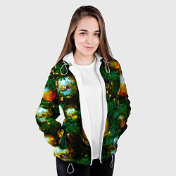 Куртка с капюшоном женская Новогодние украшения на ветках, цвет: 3D-белый — фото 2