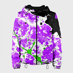 Куртка с капюшоном женская Зелёно-фиолетовая абстракция на чёрном фоне, цвет: 3D-черный
