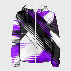 Женская куртка Диагональные фиолетово-чёрные линии на белом фоне