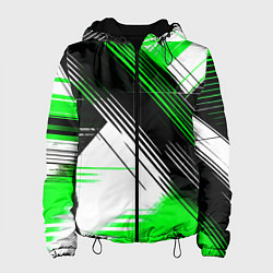 Женская куртка Диагональные зелёно-чёрные линии на белом фоне