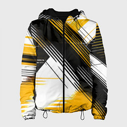 Женская куртка Диагональные жёлто-чёрные линии на белом фоне