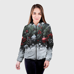 Куртка с капюшоном женская Елочные игрушки и снег, цвет: 3D-черный — фото 2