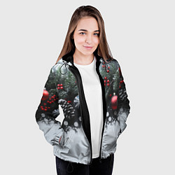 Куртка с капюшоном женская Елочные игрушки и снег, цвет: 3D-черный — фото 2