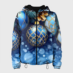 Куртка с капюшоном женская Синие новогодние шары, цвет: 3D-черный