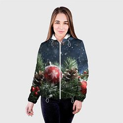 Куртка с капюшоном женская Новогодний шар и шишка, цвет: 3D-белый — фото 2