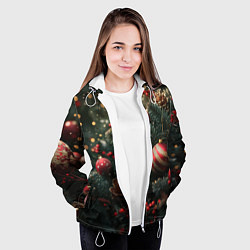 Куртка с капюшоном женская Новый год - шарики, цвет: 3D-белый — фото 2