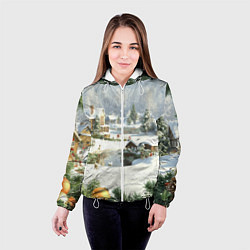 Куртка с капюшоном женская Рождественская атмосфсра, цвет: 3D-белый — фото 2