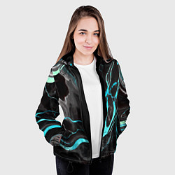 Куртка с капюшоном женская Голубые флюиды на чёрном фоне, цвет: 3D-черный — фото 2