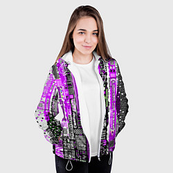 Куртка с капюшоном женская Киберпанк паттерн фиолетовый, цвет: 3D-белый — фото 2