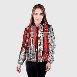 Куртка с капюшоном женская Киберпанк паттерн красный, цвет: 3D-черный — фото 2