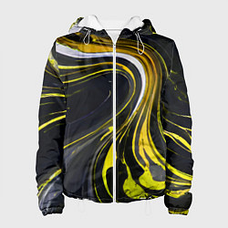 Женская куртка Волнистые бело-жёлтые линии на чёрном фоне