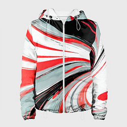 Женская куртка Волнистые бело-красные линии на чёрном фоне