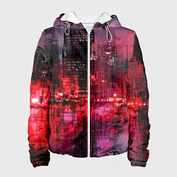 Куртка с капюшоном женская Огни города мастихином - нейросеть, цвет: 3D-белый