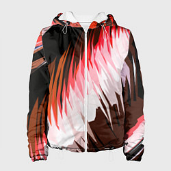 Куртка с капюшоном женская Красно-белая абстракция на чёрном фоне, цвет: 3D-белый