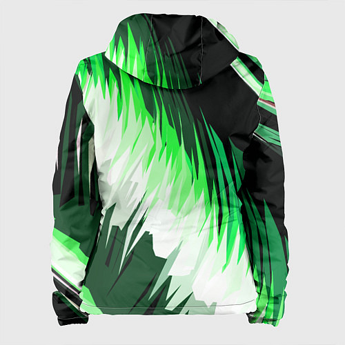 Женская куртка Зелёно-белая абстракция на чёрном фоне / 3D-Белый – фото 2