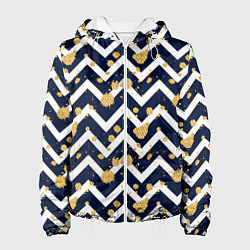 Женская куртка Золотые кляксы на фоне бело-синего паттерна