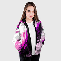 Куртка с капюшоном женская Чёрно-розовые острые полосы на белом фоне, цвет: 3D-черный — фото 2
