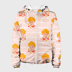 Куртка с капюшоном женская Полосатый паттерн с милыми купидонами, цвет: 3D-белый