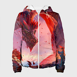 Куртка с капюшоном женская Дракон красный мифический, цвет: 3D-белый