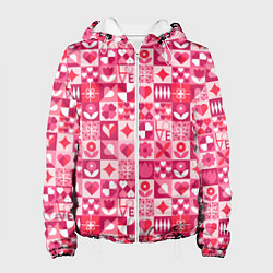 Куртка с капюшоном женская День святого Валентина - паттерн, цвет: 3D-белый