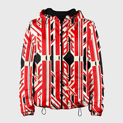 Женская куртка Бело-красные техно полосы на чёрном фоне