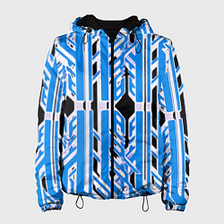 Женская куртка Бело-синие техно полосы на чёрном фоне