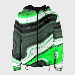 Женская куртка Волнистые горизонтальные чёрно-зелёные полосы на б