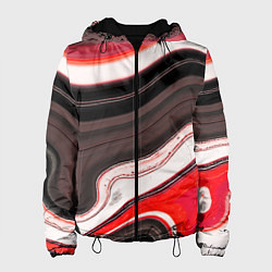 Женская куртка Волнистые горизонтальные чёрно-красные полосы на б
