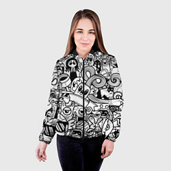 Куртка с капюшоном женская Black and white doddle monsters, цвет: 3D-черный — фото 2