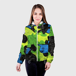 Куртка с капюшоном женская Зелено-синий абстрактный камуфляж, цвет: 3D-белый — фото 2